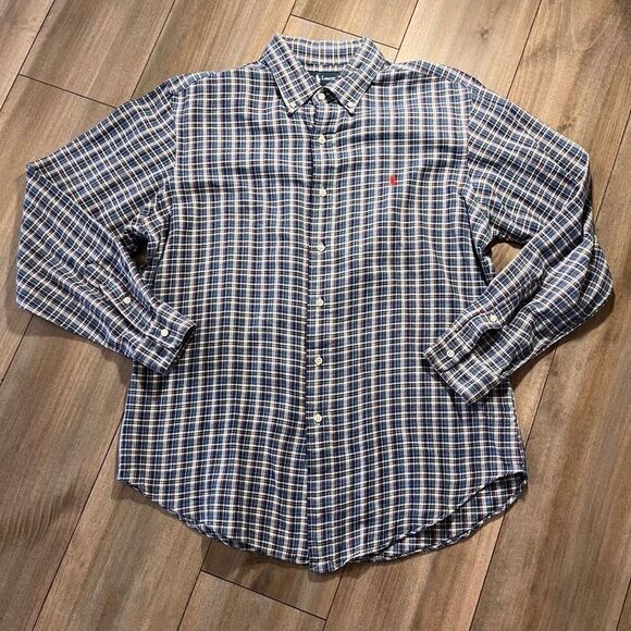 Polo Ralph‎ Lauren Blue Plaid Flannel Buttonup Men Large Bin L-15 - Picture 1 of 4